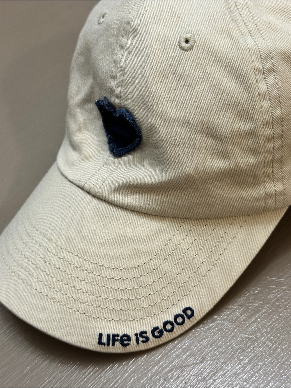 Life Is Good Ball Cap Hat Beige Tan Cotton Embroidered Navy Heart One Size